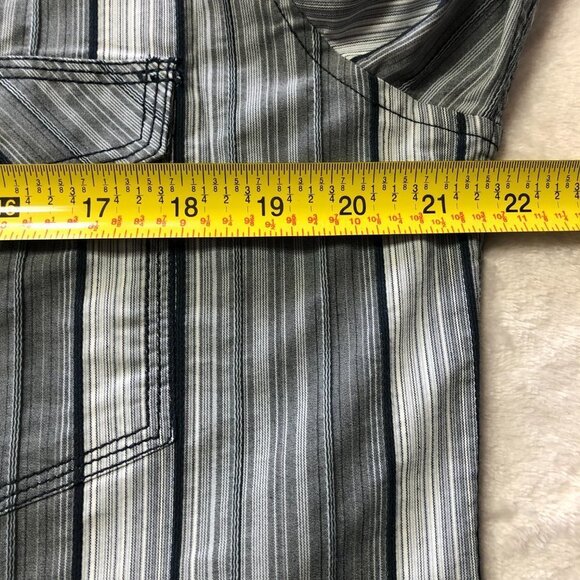 AGE of Wisdom Grey & Blue Striped Pearl Snap Button Down Shirt Size Small - Picture 5 of 8